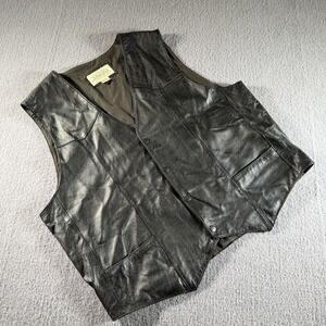 St. John's Bay Black 100% Leather Vest Mens Size 2XLT Lined Vintage